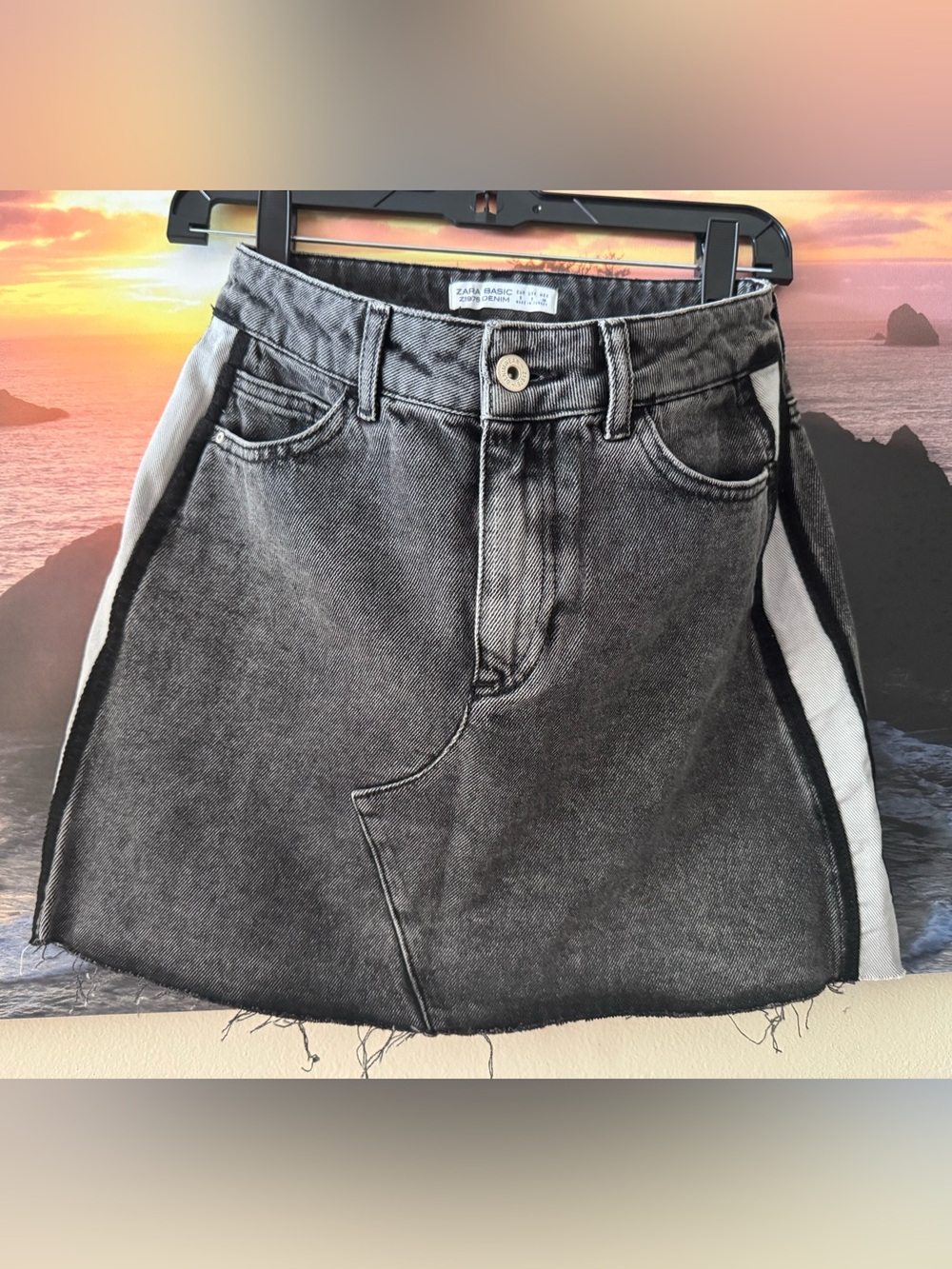 Zara Basic Z 1975 Denim Black Washed Denim Mini Skirt with White Side Panels/S